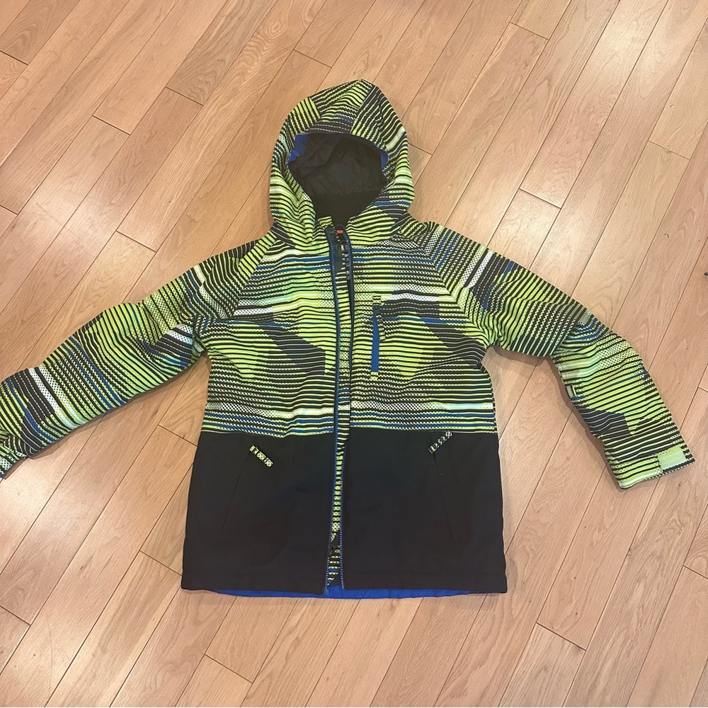 686 Jinx Jacket Kids XL Ski Waterproof Winter Parka Coat Black & Green Striped